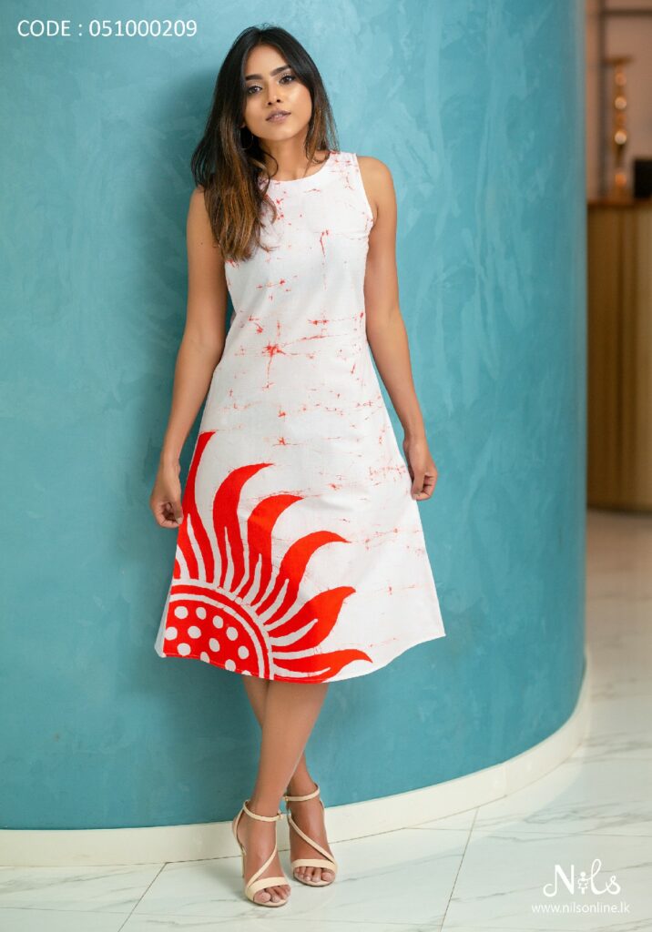 SUN FLOWER RED BATIK MIDI DRESS